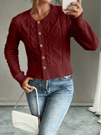 Women's Short Textured Cable Cardigan with Statement Buttons