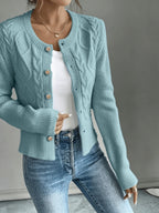 Women's Short Textured Cable Cardigan with Statement Buttons
