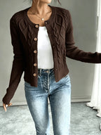 Women's Short Textured Cable Cardigan with Statement Buttons