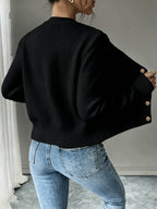 Women's Short Textured Cable Cardigan with Statement Buttons