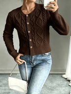 Women's Short Textured Cable Cardigan with Statement Buttons