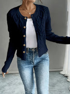 Women's Short Textured Cable Cardigan with Statement Buttons