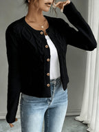 Women's Short Textured Cable Cardigan with Statement Buttons
