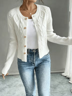 Women's Short Textured Cable Cardigan with Statement Buttons