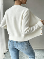 Women's Short Textured Cable Cardigan with Statement Buttons