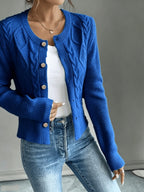 Women's Short Textured Cable Cardigan with Statement Buttons