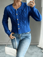Women's Short Textured Cable Cardigan with Statement Buttons