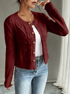 Women's Short Textured Cable Cardigan with Statement Buttons