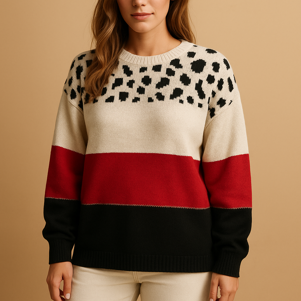 Women's Long-Sleeve Patterned Cotton Knit Crew Neck Jumper