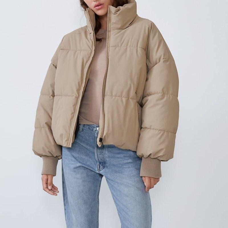 Women's Showerproof Padded Jacket with Adjustable Hem and Ribbed Cuffs - Beige