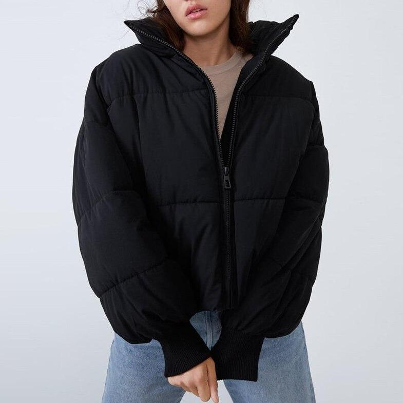 Women's Showerproof Padded Jacket with Adjustable Hem and Ribbed Cuffs - Black