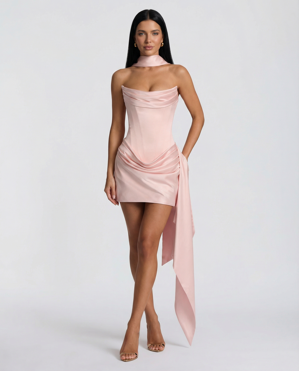 Women's Corset-Style Lace Bodice Mini Dress for Weddings and Proms - Pink