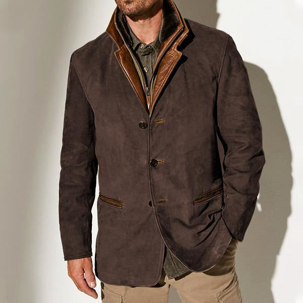 Men's Versatile Button-Front Blazer for Office and Weekend - Brown