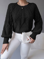 Women's Cable-Knit Jumper with Gathered Lantern Sleeves