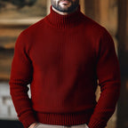 Men's Non-Cling Rib Knit Polo Neck Jumper - Wine