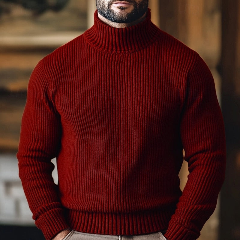 Men's Non-Cling Rib Knit Polo Neck Jumper - Wine