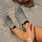 Women's Textured Cut-Out Boots with Laced Front and Stacked Heel