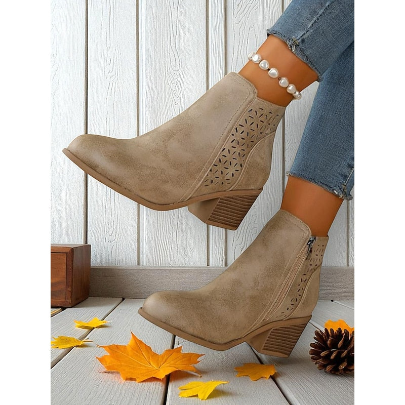 Women's Classic Cutout Ankle Boots with Easy Side Zip