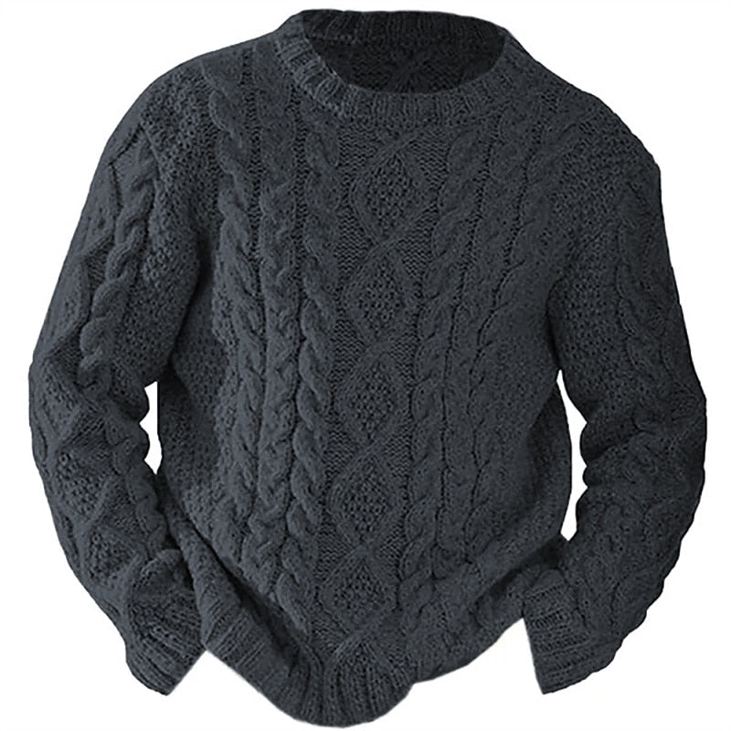 Men's Traditional Cable Knit Crew Neck Pullover - Dark Grey