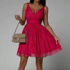Women's Sleeveless Sequin Knee-Length Dress with Gathered Skirt