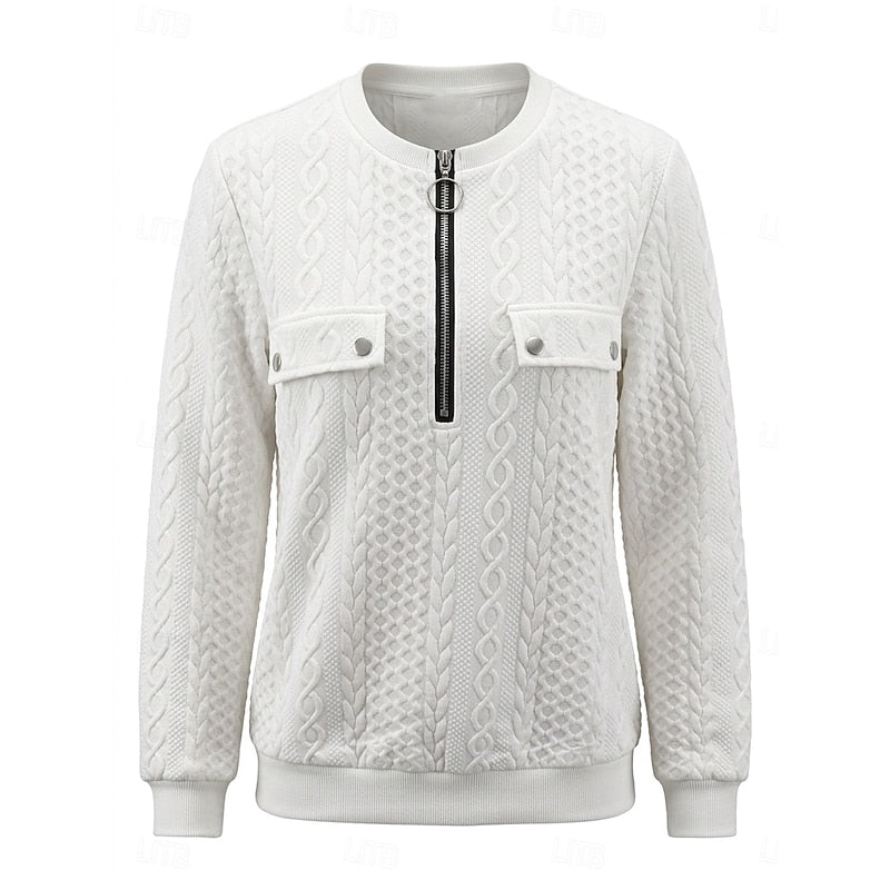 Women's Relaxed Zip-Collar Cable Knit Jumper - White