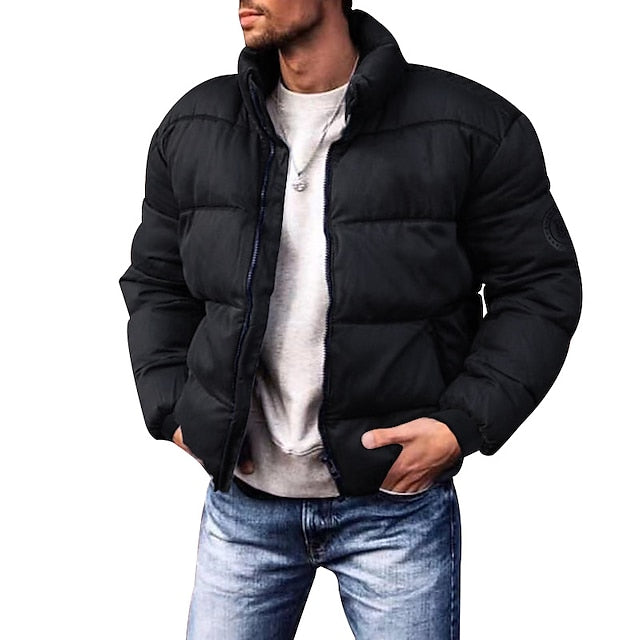 Men's Ribbed-Cuff Quilted Puffer Jacket in a Shorter Length - Black