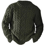 Men's Traditional Cable Knit Crew Neck Pullover - Army Green