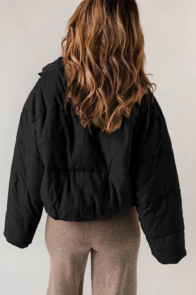 Women's Short Drop-Shoulder Padded Jacket with Adjustable Hem