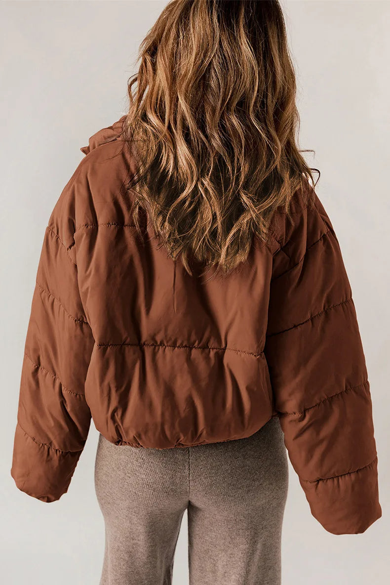 Women's Short Drop-Shoulder Padded Jacket with Adjustable Hem