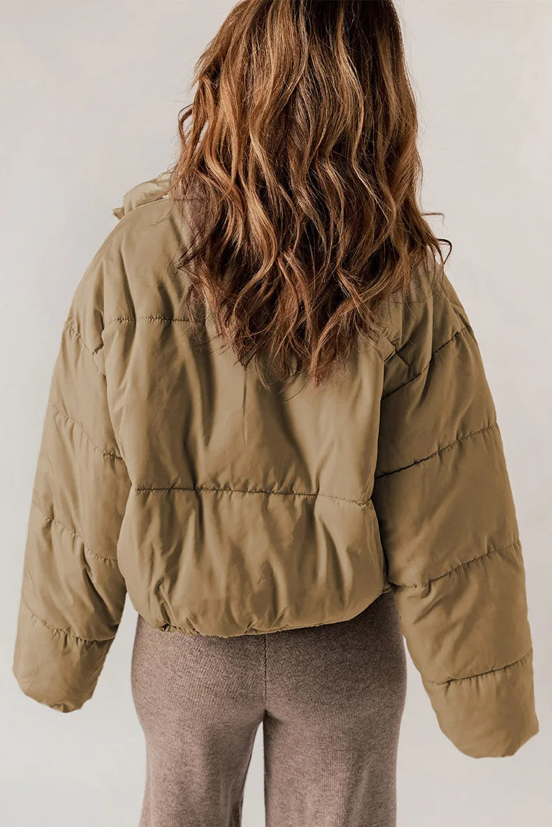 Women's Short Drop-Shoulder Padded Jacket with Adjustable Hem