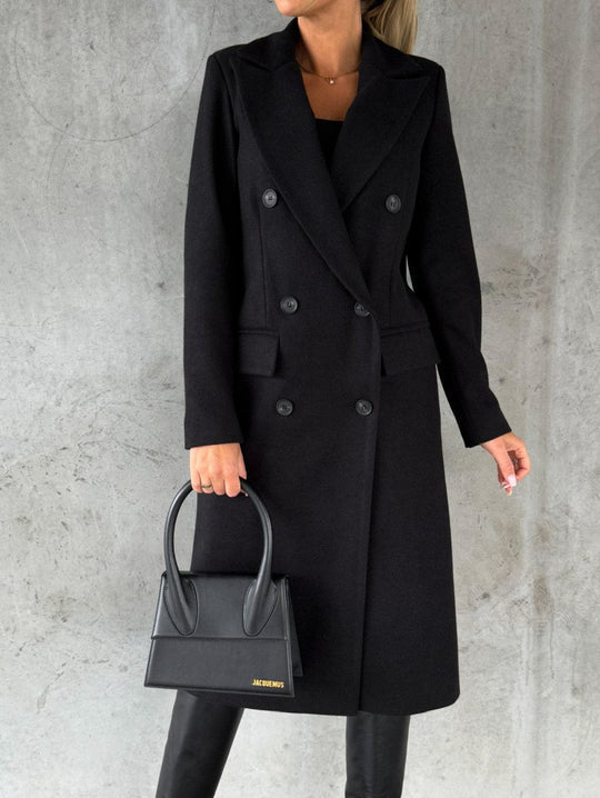 Women's Softly Waisted Wide-Lapel Coat with Room for Layers - Black
