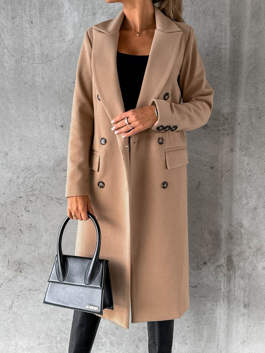 Women's Softly Waisted Wide-Lapel Coat with Room for Layers - Brown