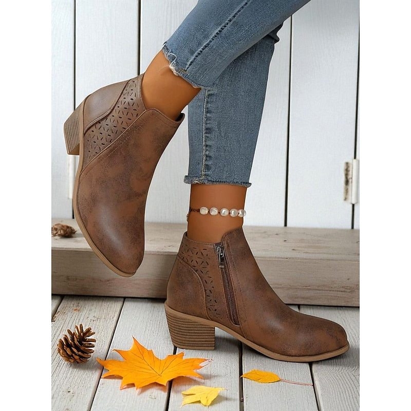 Women's Classic Cutout Ankle Boots with Easy Side Zip