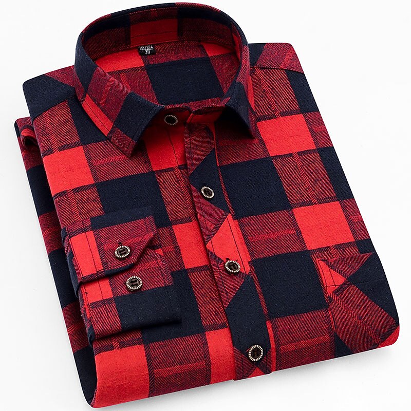 Men's Relaxed Soft-Touch Check Shirt with Button Front - Red