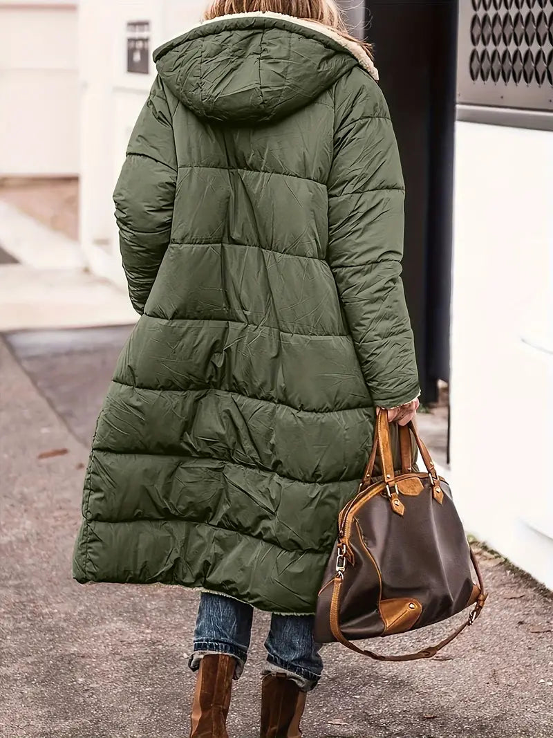 Women's Hooded Reversible Sherpa Coat with Quilted Padded Side