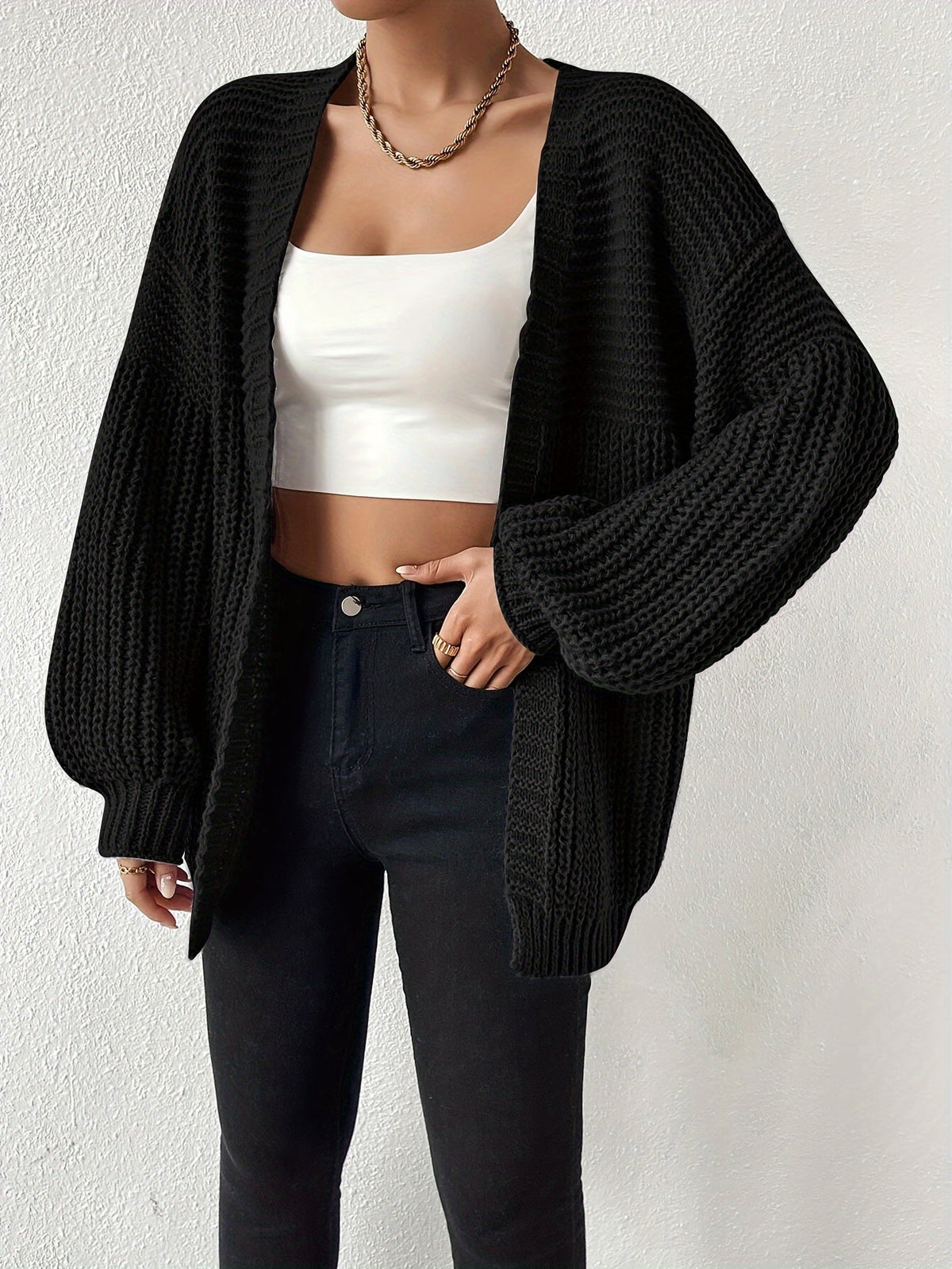 Women's Draped Open-Front Cardigan in Soft Chunky Knit