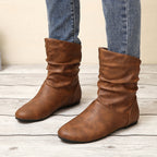 Women's Easy Pull-On Flat Boots with Soft Bunched Ankle