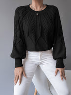 Women's Cable-Knit Jumper with Gathered Lantern Sleeves