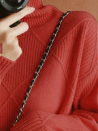 Women's Relaxed High Neck Jumper with Diamond Knit Pattern