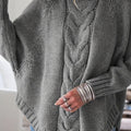 Women's Funnel Neck Thick-Knit Jumper with Cable Stitching - Dark Grey