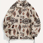 Women's All-Over Pattern Plush Jacket with Relaxed Fit and Zip - Apricot