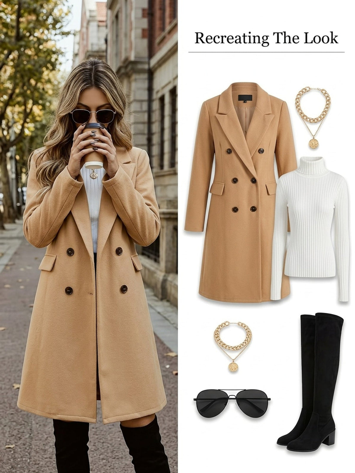 Women's Relaxed-Shoulder Mid-Length Coat with Soft Waist Shaping