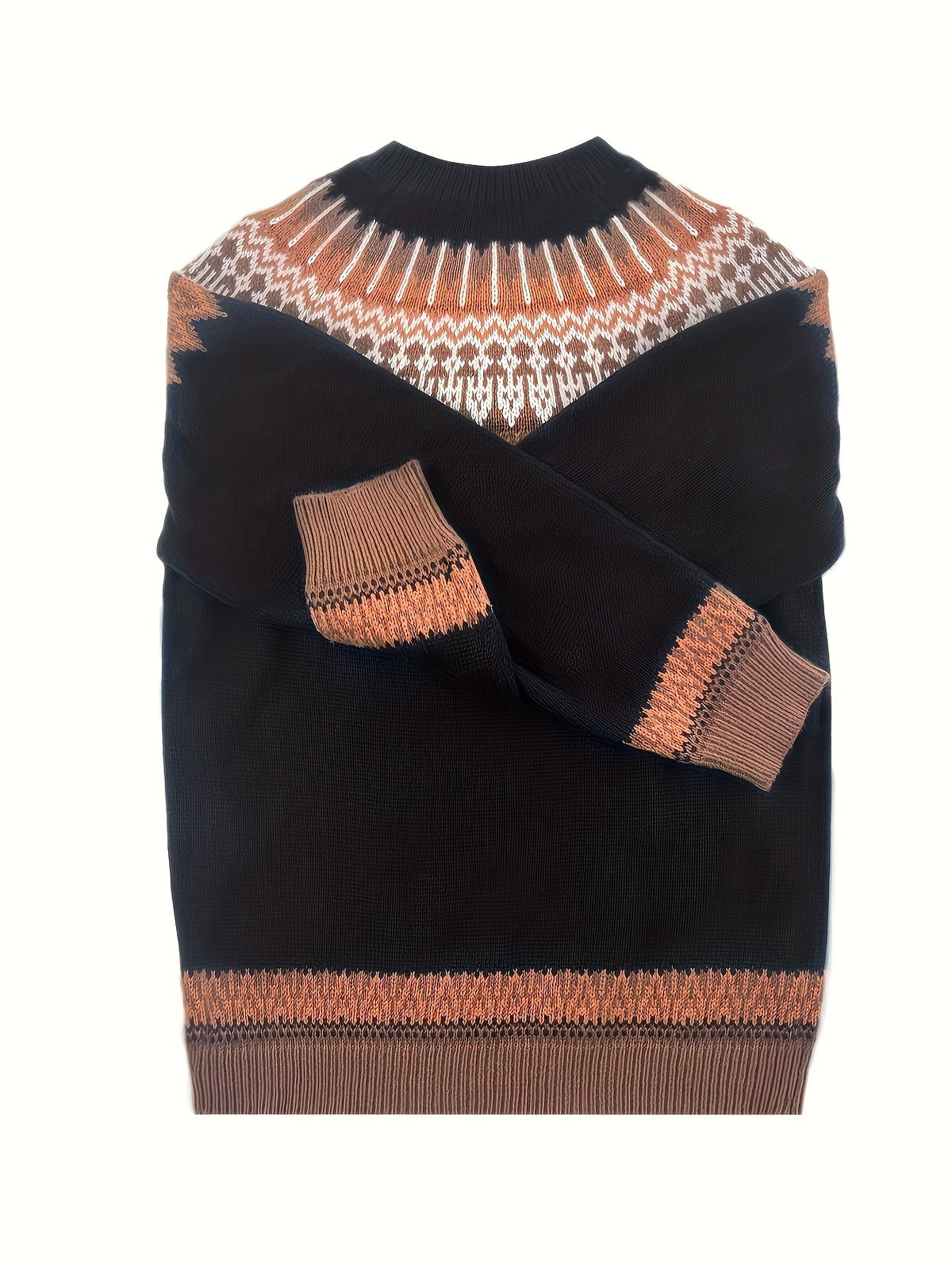 Women's Warm Jacquard Chunky Knit Jumper with Crew Neck
