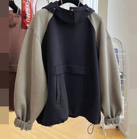 Men's Sporty Raglan-Sleeve Overhead Rain Jacket with Hood - Black B