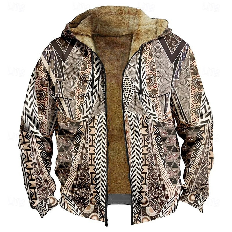 Men's All-Over Print Relaxed Hooded Jacket with Soft Lining
