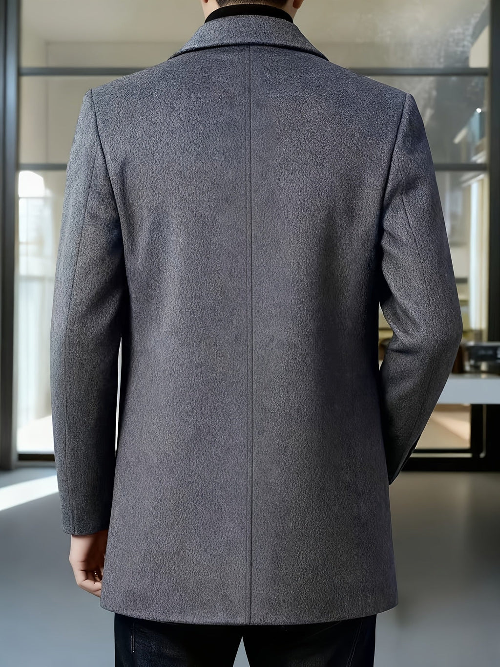 Men's Mid-Thigh Single-Breasted Coat in Crease-Resistant Fabric