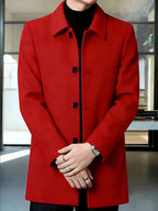 Men's Mid-Thigh Single-Breasted Coat in Crease-Resistant Fabric