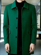 Men's Mid-Thigh Single-Breasted Coat in Crease-Resistant Fabric
