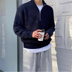 Men's Relaxed Chunky Half-Zip Jumper for Winter Commutes - Dark Blue