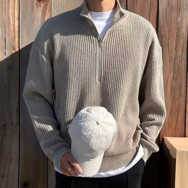 Men's Relaxed Chunky Half-Zip Jumper for Winter Commutes - Grey